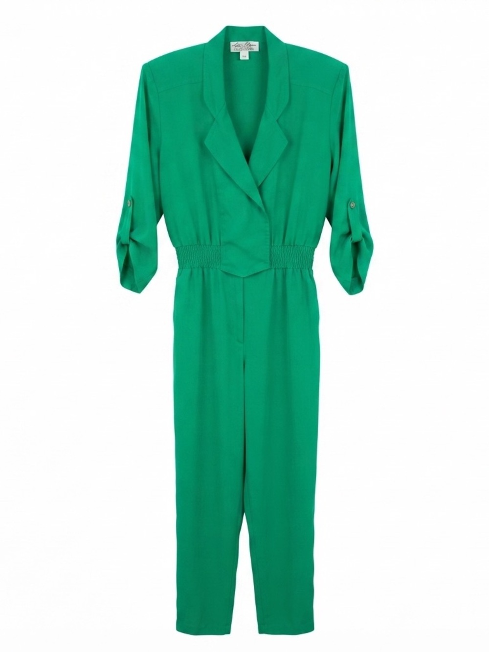 Vintage 80s/90s Emerald Green "Power" Jumpsuit MEDIUM Silky